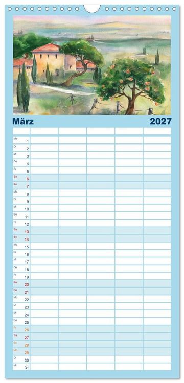 Produktbild: Familienplaner 2027 - Toskana Aquarelle mit 5 Spalten (Wandkalender, 21 x 45 cm) CALVENDO
