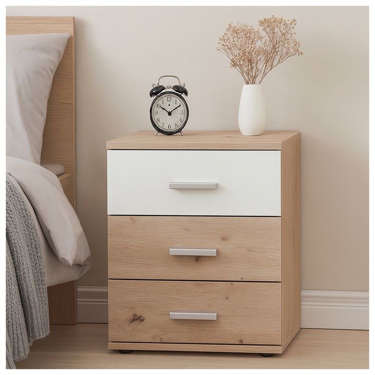 Produktbild: HTI-Living Nachtkonsole Nachtschrank Nina 3 Wei&szlig; Artisaneiche