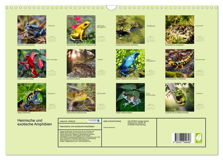 Produktbild: Heimische und exotische Amphibien (Wandkalender 2026 DIN A3 quer), CALVENDO Monatskalender