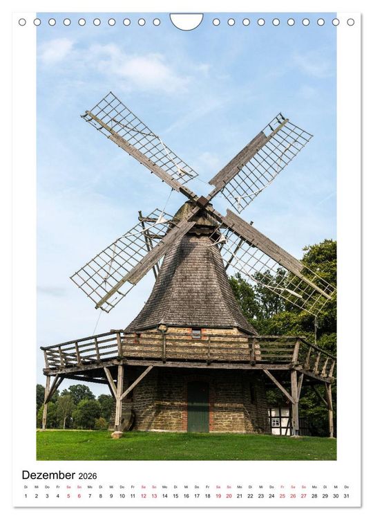 Produktbild: Historische Windm&uuml;hlen in Minden-L&uuml;bbecke (Wandkalender 2026 DIN A4 hoch), CALVENDO Monatskalender