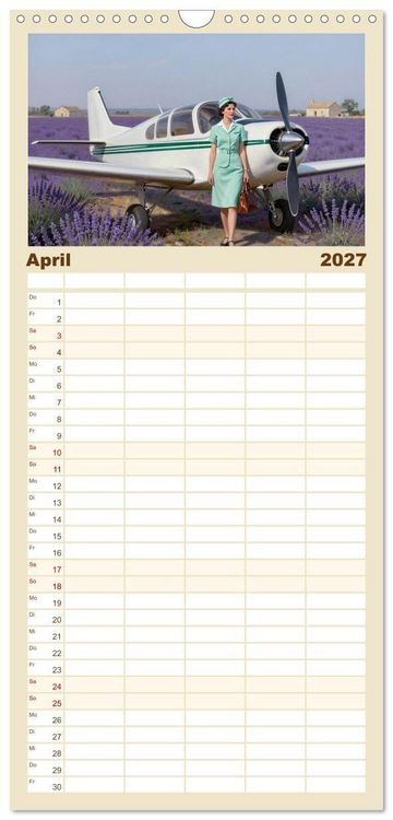 Produktbild: Familienplaner 2027 - Lack und Leinwand &ndash; Flieger mit 5 Spalten (Wandkalender, 21 x 45 cm) CALVENDO