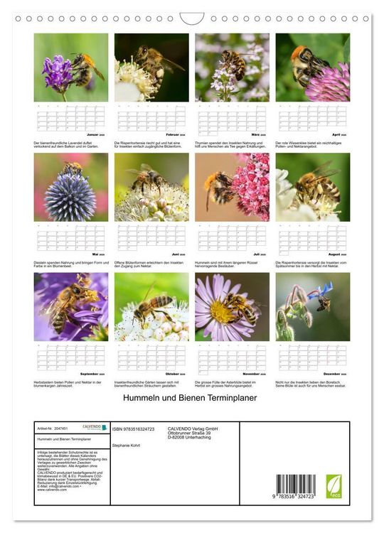 Produktbild: Hummeln und Bienen Terminplaner (Wandkalender 2026 DIN A3 hoch), CALVENDO Monatskalender