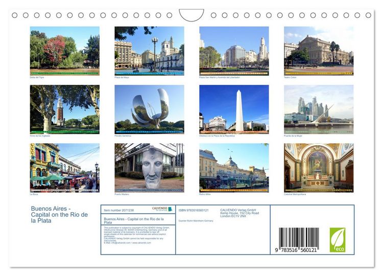 Produktbild: Buenos Aires - Capital on the Rio de la Plata (Wall Calendar 2026 DIN A4 landscape), CALVENDO 12 Month Wall Calendar