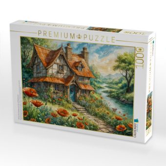 Produktbild: CALVENDO Puzzle Vertr&auml;umtes Feenhaus am See mit Mohnblumen | 1000 Teile Lege-Gr&ouml;&szlig;e 64x48cm Foto-Puzzle f&uuml;r gl&uuml;ckliche Stunden