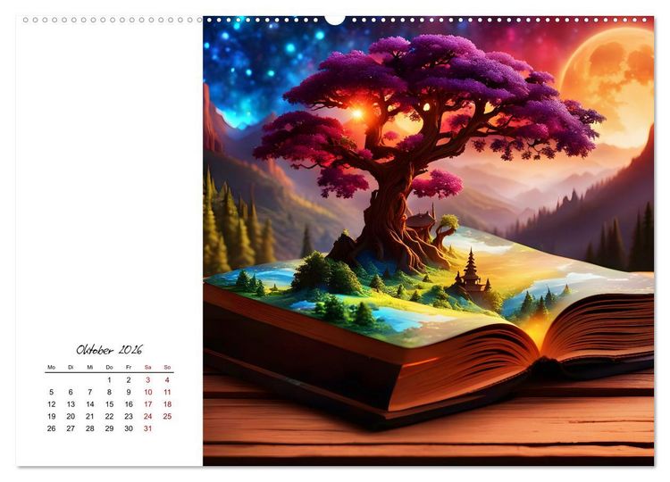 Produktbild: Fantastische surreale B&uuml;cherwelten (hochwertiger Premium Wandkalender 2026 DIN A2 quer), Kunstdruck in Hochglanz
