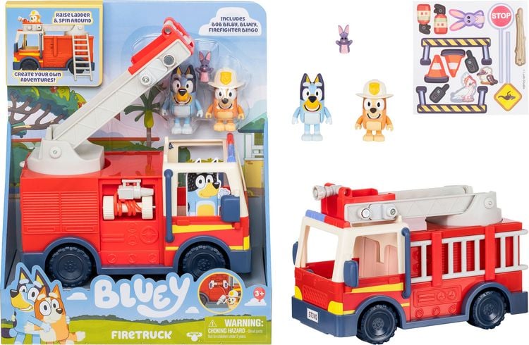 Produktbild: Moose Toys 300292 - BLUEY Feuerwehr mit Bingo & Bluey Figuren, ausrollbarer Schlauch & abnehmbare Leiter