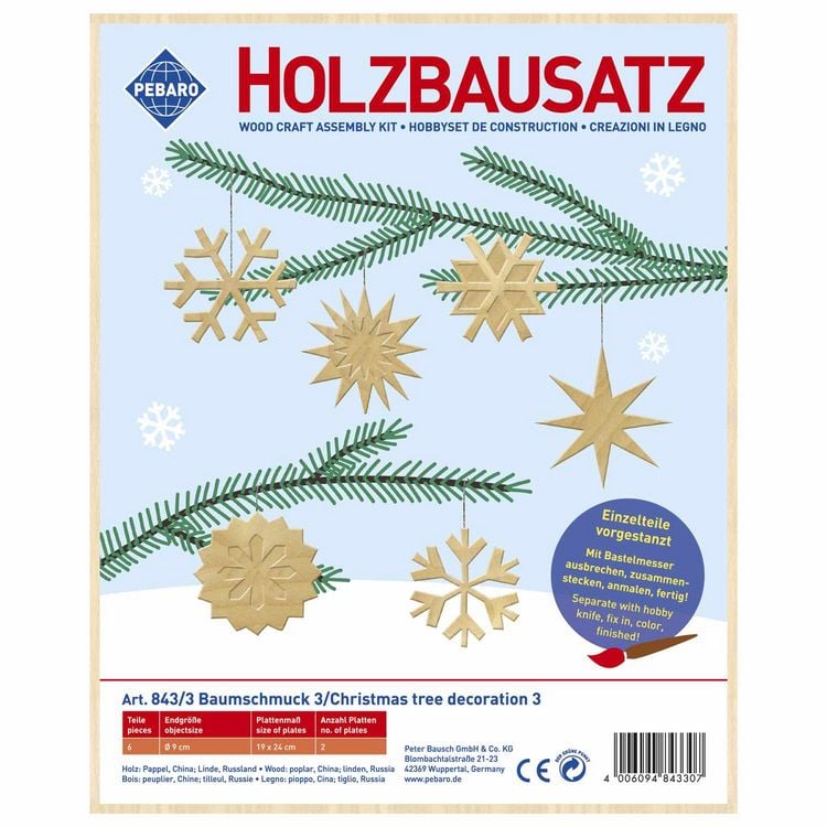 Produktbild: PEBARO 843/3 - Holzbausatz Baumschmuck 3, 6 Teile, Holzkonstruktion zum Zusammenstecken