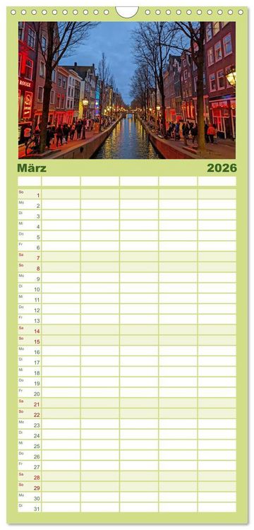 Produktbild: Familienplaner 2026 - Amsterdam am Tag und bei Nacht mit 5 Spalten (Wandkalender, 21 x 45 cm) CALVENDO