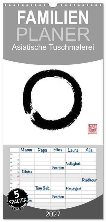 Produktbild: Familienplaner 2027 - Asiatische Tuschmalerei mit 5 Spalten (Wandkalender, 21 x 45 cm) CALVENDO