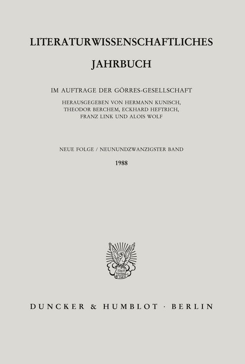 Produktbild: Literaturwissenschaftliches Jahrbuch.. Band 29/1989