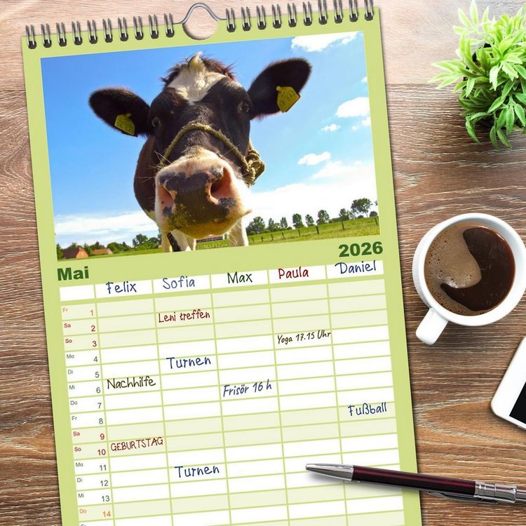 Produktbild: Familienplaner 2026 - Die Kuh macht Muuuh! mit 5 Spalten (Wandkalender, 21 x 45 cm) CALVENDO