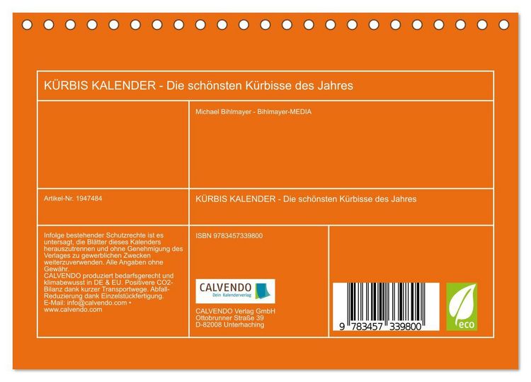 Produktbild: K&Uuml;RBIS KALENDER - Die sch&ouml;nsten K&uuml;rbisse des Jahres (Tischkalender 2026 DIN A5 quer), CALVENDO Monatskalender