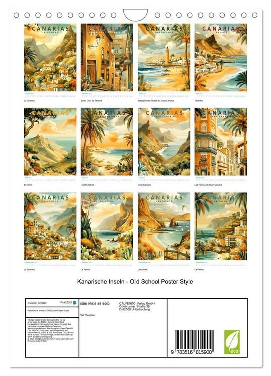 Produktbild: Kanarische Inseln - Old School Poster Style (Wandkalender 2027 DIN A4 hoch), CALVENDO Monatskalender