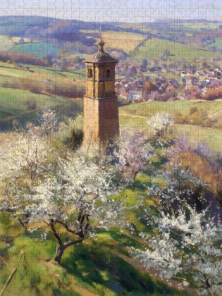 Produktbild: CALVENDO Puzzle Turm mit Kirschb&auml;umen | 1000 Teile Lege-Gr&ouml;&szlig;e 64x48cm Foto-Puzzle f&uuml;r gl&uuml;ckliche Stunden
