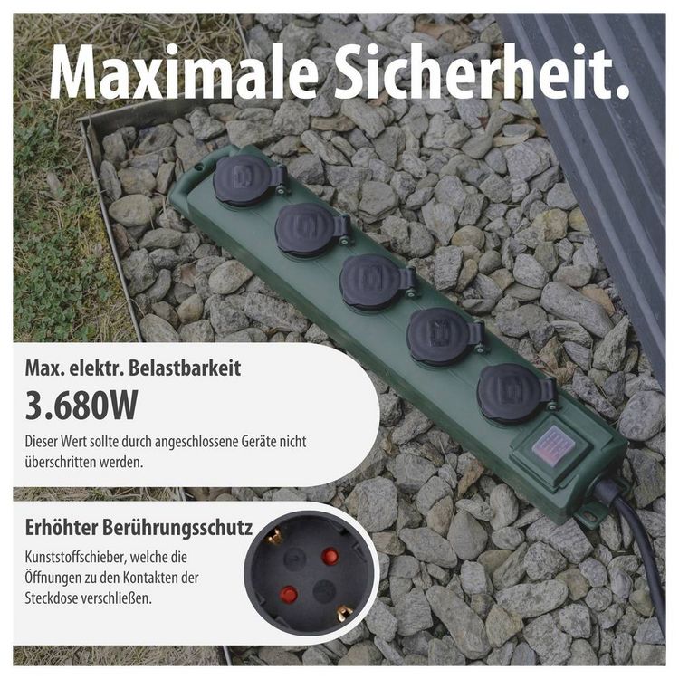 Produktbild: Brennenstuhl 1159910215 Outdoor Steckdosenleiste mit Schalter 5fach Gr&uuml;n Schutzkontakt 1St.