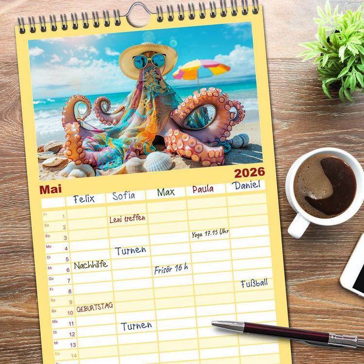 Produktbild: Familienplaner 2026 - Tintenfisch Fashion. Coole Models zeigen die Trends mit 5 Spalten (Wandkalender, 21 x 45 cm) CALVENDO