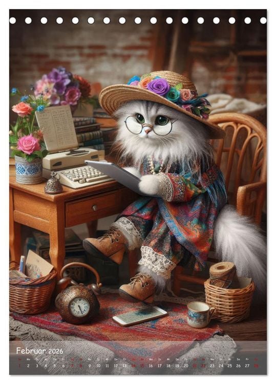 Produktbild: Katzen im Boho-Look - Ein Jahr voller Vielfalt und Charme mit niedlichen Samtpfoten (Tischkalender 2026 DIN A5 hoch), CALVENDO Monatskalender
