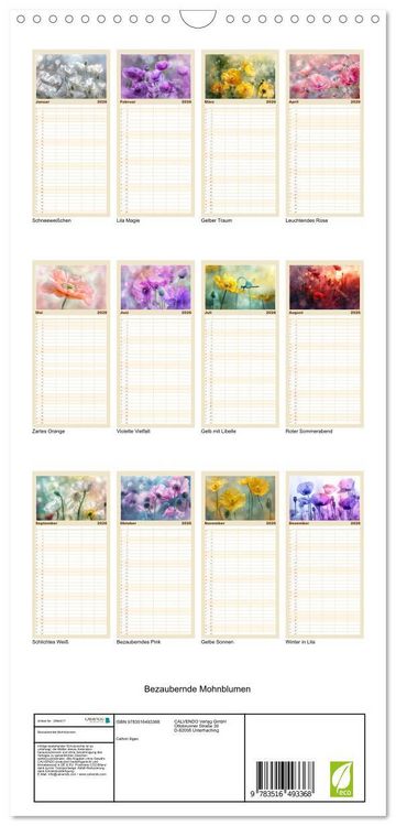 Produktbild: Familienplaner 2026 - Bezaubernde Mohnblumen mit 5 Spalten (Wandkalender, 21 x 45 cm) CALVENDO