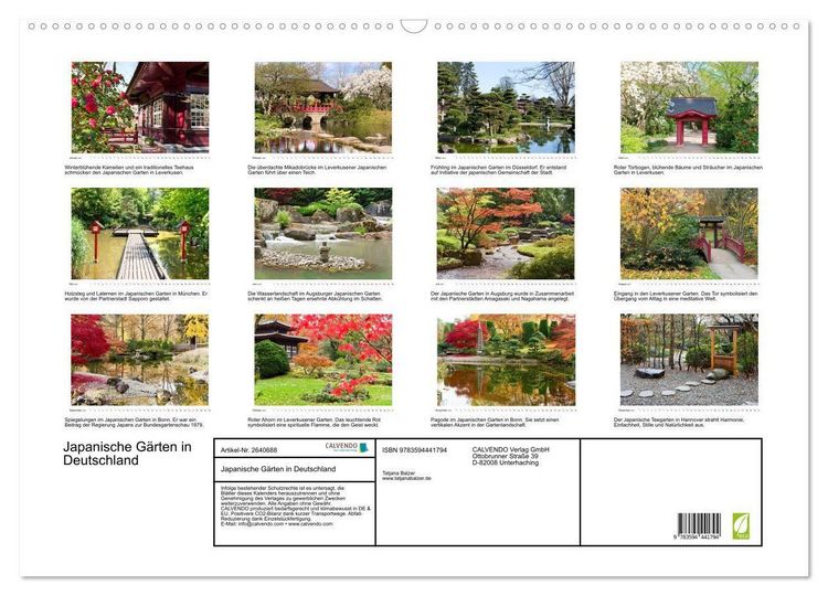 Produktbild: Japanische G&auml;rten in Deutschland (Wandkalender 2027 DIN A2 quer), CALVENDO Monatskalender