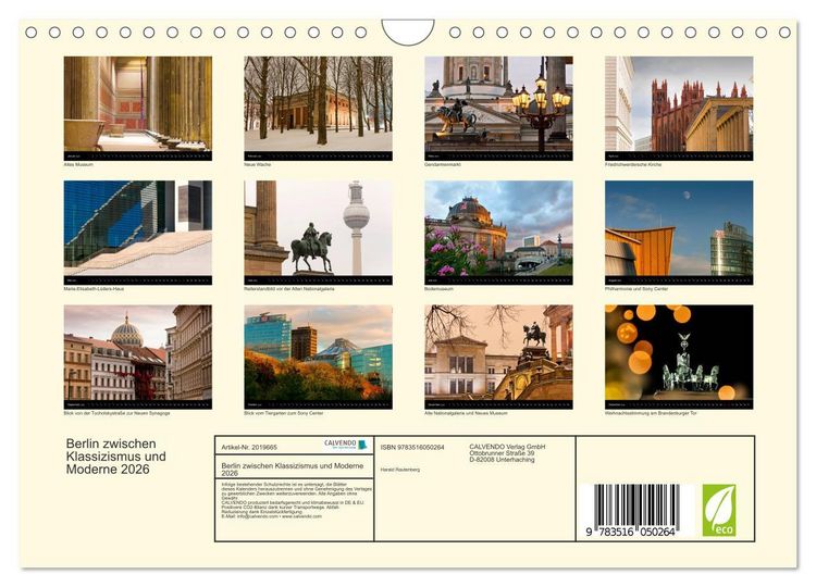 Produktbild: Berlin zwischen Klassizismus und Moderne 2026 (Wandkalender 2026 DIN A4 quer), CALVENDO Monatskalender
