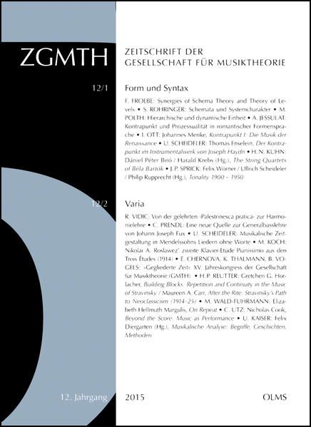 Produktbild: ZGMTH - Zeitschrift der Gesellschaft f&uuml;r Musiktheorie, 12. Jahrgang 2015