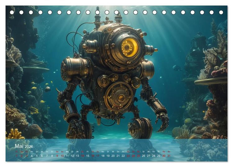 Produktbild: Steampunk - Unterwasser Roboter (Tischkalender 2026 DIN A5 quer), CALVENDO Monatskalender