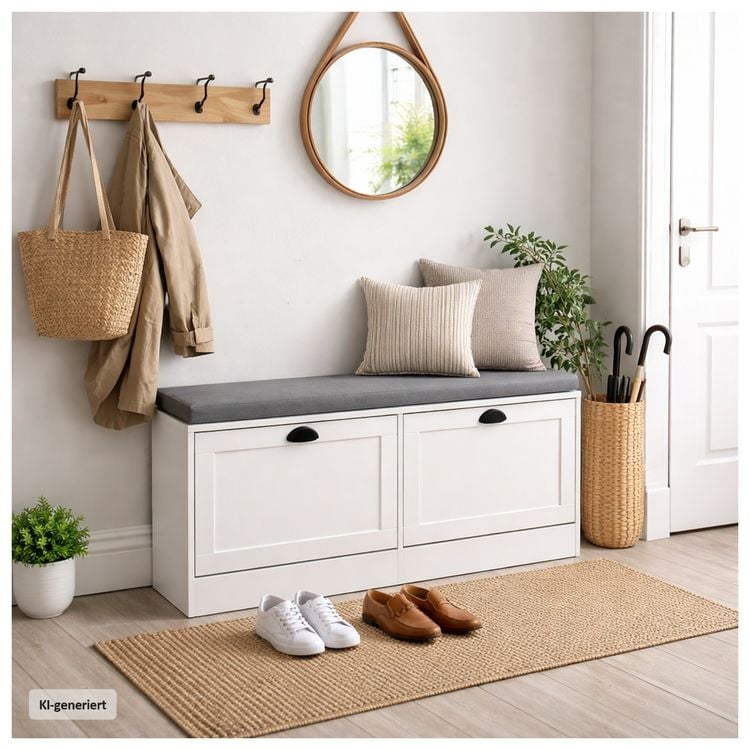 Produktbild: HTI-Living Schuhschrank Thekla 2 Klappen 105 cm Wei&szlig; mit Sitzkissen