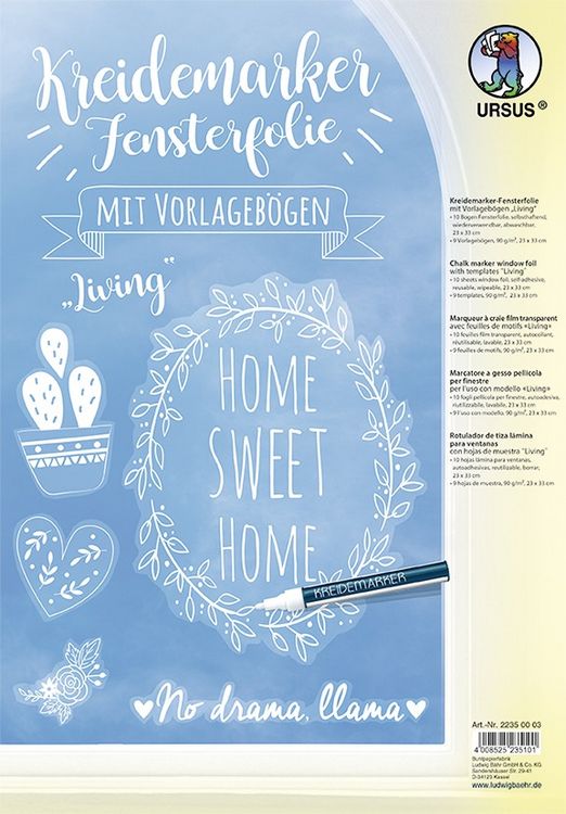 Produktbild: URSUS Kreidemarker-Fensterfolie mit Vorlageb&ouml;gen "Living"