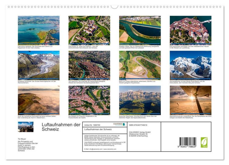 Produktbild: Luftaufnahmen der Schweiz (hochwertiger Premium Wandkalender 2026 DIN A2 quer), Kunstdruck in Hochglanz