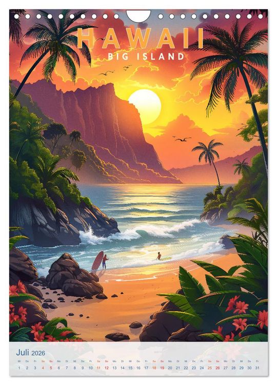 Produktbild: Hawaii - Old School Poster Style (Wandkalender 2026 DIN A4 hoch), CALVENDO Monatskalender