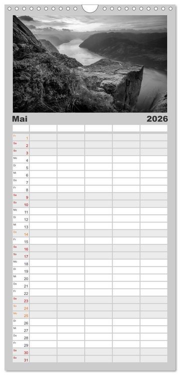 Produktbild: Familienplaner 2026 - Monochrome Wonders mit 5 Spalten (Wandkalender, 21 x 45 cm) CALVENDO