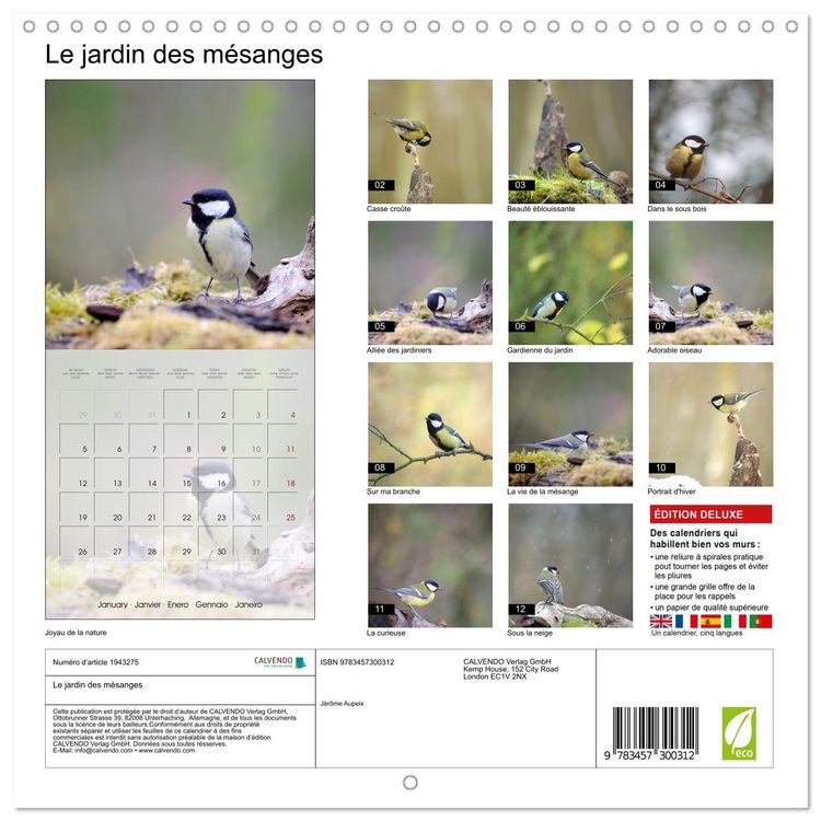 Produktbild: Le jardin des m&eacute;sanges (Calendrier mural carr&eacute; 2026 30x30 cm) Calendrier double avec une page pour vos prises de notes