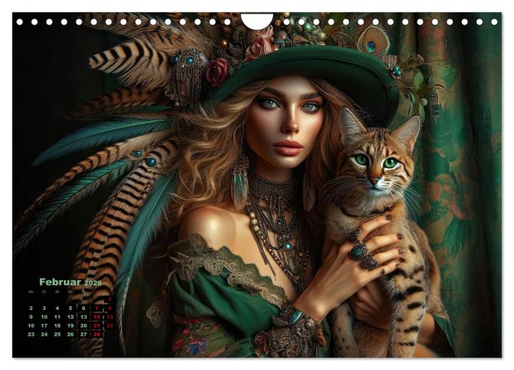 Produktbild: Luxuri&ouml;ser Bohemian Flair - Elegante Frauen mit anmutigen Katzen (Wandkalender 2026 DIN A4 quer), CALVENDO Monatskalender