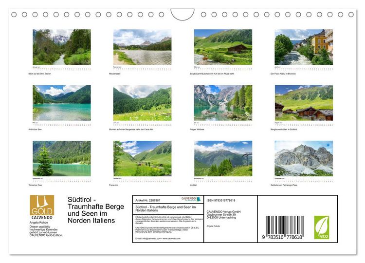 Produktbild: S&uuml;dtirol - Traumhafte Berge und Seen im Norden Italiens (Wandkalender 2027 DIN A4 quer), CALVENDO Monatskalender