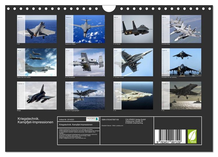 Produktbild: Kriegstechnik. Kampfjet-Impressionen (Wandkalender 2026 DIN A4 quer), CALVENDO Monatskalender