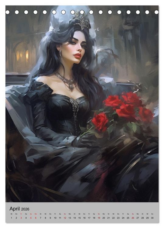 Produktbild: Gothic-Queens. Schaurig-sch&ouml;n im Renaissance-Stil (Tischkalender 2026 DIN A5 hoch), CALVENDO Monatskalender