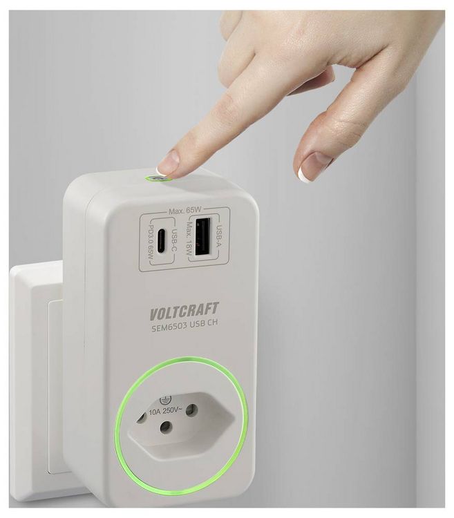 Produktbild: VOLTCRAFT SEM6503 CH Energiekosten-Messger&auml;t USB-Schnittstelle, inkl. Funksteckdose, Datenexport, Datenloggerfunktion