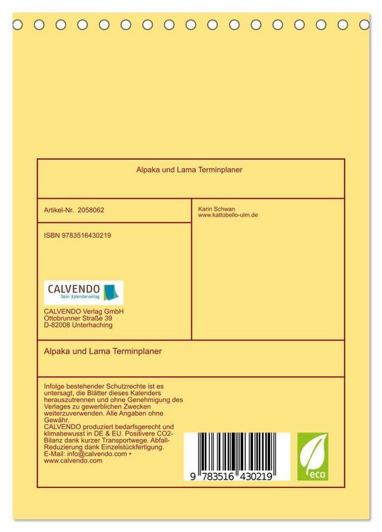 Produktbild: Alpaka und Lama Terminplaner (Tischkalender 2026 DIN A5 hoch), CALVENDO Monatskalender
