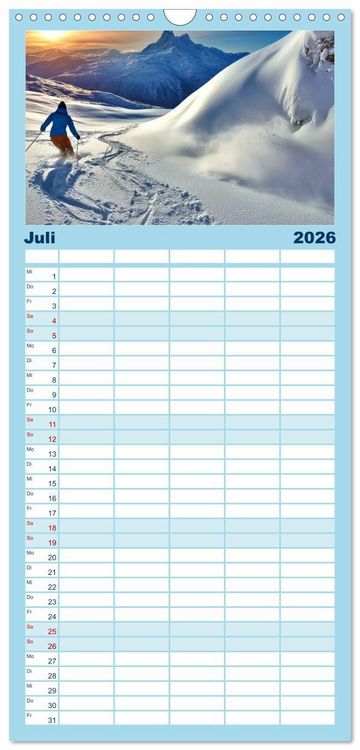 Produktbild: Familienplaner 2026 - Skifahren - endlich Schnee mit 5 Spalten (Wandkalender, 21 x 45 cm) CALVENDO
