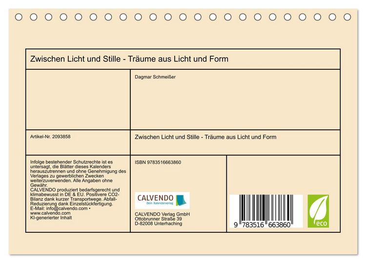 Produktbild: Zwischen Licht und Stille - Tr&auml;ume aus Licht und Form (Tischkalender 2026 DIN A5 quer), CALVENDO Monatskalender
