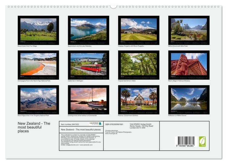 Produktbild: New Zealand - The most beautiful places (High Quality Premium Wall Calendar 2027 DIN A2 landscape),CALVENDO 12 Month Wall Calendar