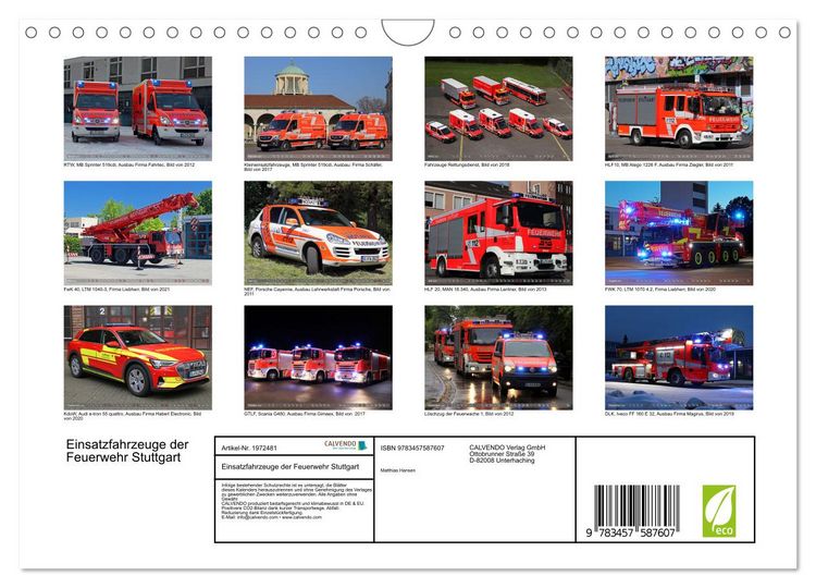 Produktbild: Einsatzfahrzeuge der Feuerwehr Stuttgart (Wandkalender 2026 DIN A4 quer), CALVENDO Monatskalender