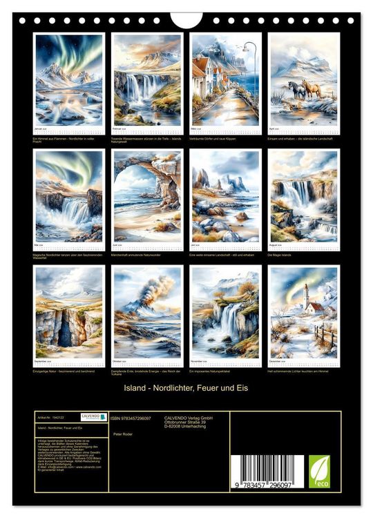 Produktbild: Island - Nordlichter, Feuer und Eis (Wandkalender 2026 DIN A4 hoch), CALVENDO Monatskalender