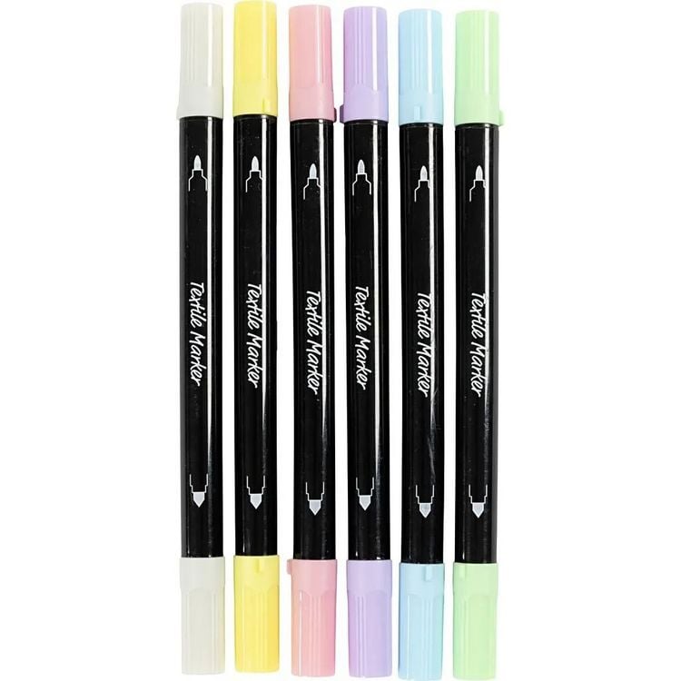 Produktbild: Creativ Company Textil-Marker, Pastell-Farben, Strichst&auml;rke 2,3+3,6 mm, 6er Set