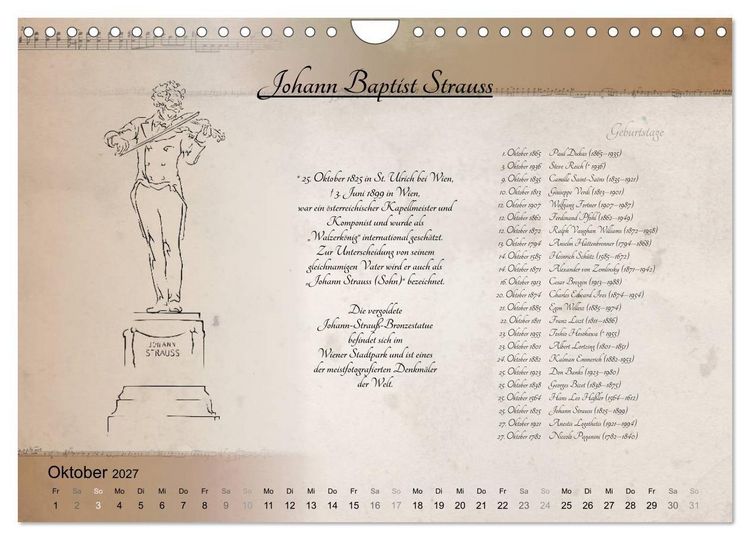 Produktbild: Von Mozart bis Beethoven (Wandkalender 2027 DIN A4 quer), CALVENDO Monatskalender