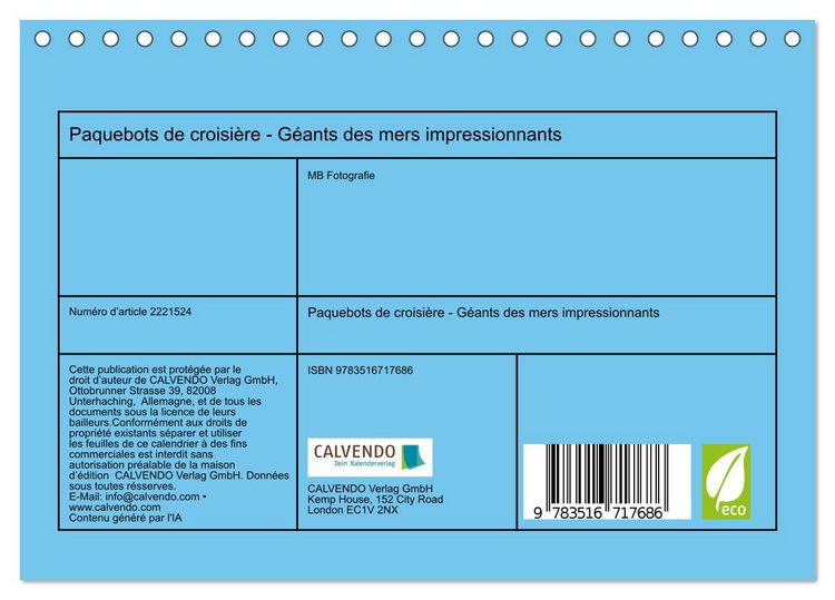 Produktbild: Paquebots de croisi&egrave;re - G&eacute;ants des mers impressionnants (Calendrier de bureau 2026 DIN A5 vertical), CALVENDO calendrier mensuel
