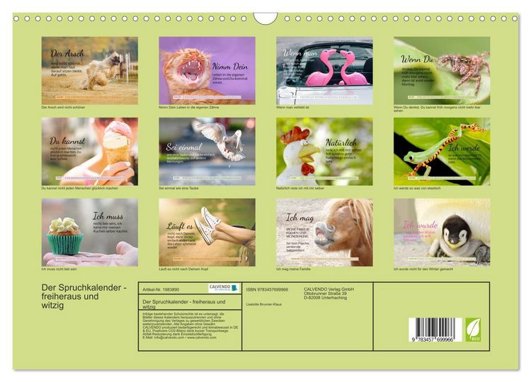 Produktbild: Der Spruchkalender - freiheraus und witzig (Wandkalender 2026 DIN A3 quer), CALVENDO Monatskalender