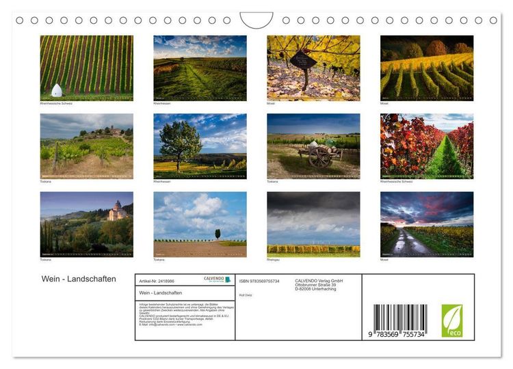 Produktbild: Wein - Landschaften (Wandkalender 2027 DIN A4 quer), CALVENDO Monatskalender