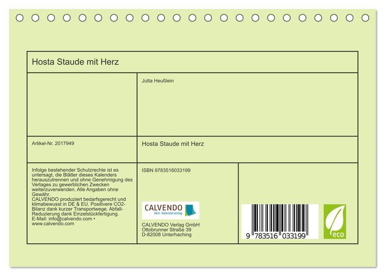 Produktbild: Hosta Staude mit Herz (Tischkalender 2026 DIN A5 quer), CALVENDO Monatskalender