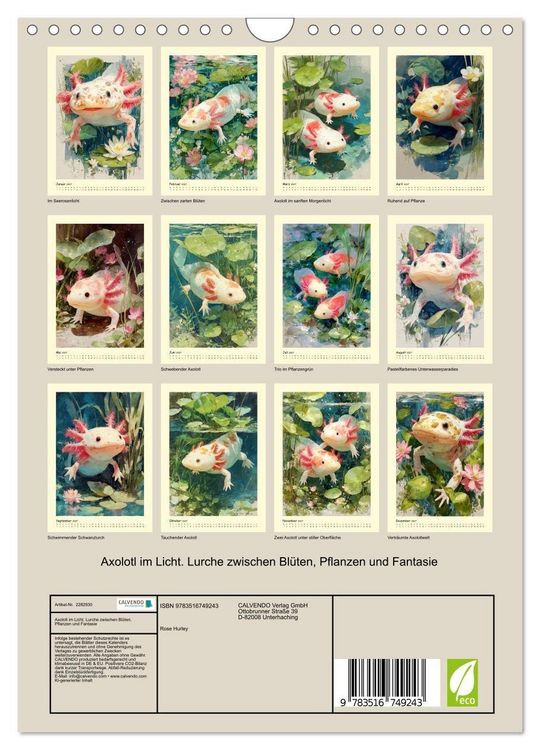 Produktbild: Axolotl im Licht. Lurche zwischen Bl&uuml;ten, Pflanzen und Fantasie (Wandkalender 2027 DIN A4 hoch), CALVENDO Monatskalender
